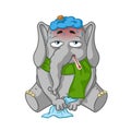 Elephant. Character. Sick. Big collection of isolated elephants. Vector, cartoon.