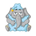 Elephant. Character. Wants to sleep hugging a pillow. Big collection of isolated elephants. Vector, cartoon. Royalty Free Stock Photo