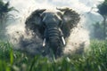An elephant charging through a field of grass Royalty Free Stock Photo