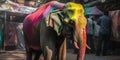 Elephant In Colorful Powder Paint On A Holi Holday Royalty Free Stock Photo