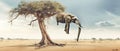 elephant concept surreal stability tree nature surrealism dream impossible solitude. Generative AI.