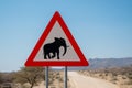 Elephant Crossing Danger Sign in Namibia Royalty Free Stock Photo