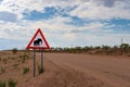 Elephant crossing warning road sign placed in the desert of Namibia Royalty Free Stock Photo