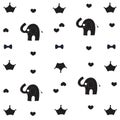 Elephant, crown and bow tie baby black white pattern wallpaper