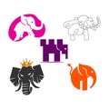 Elephant Crown Castle Line Logo Design Template Set