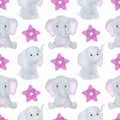 Elephant cute little watercolor seamless pattern childish illustration Royalty Free Stock Photo