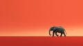 Minimalist Elephant Walking On Red Background