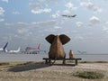 Elephant and dog at the airport