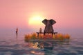 Elephant and Dog are sitting on a small island in the middle of the sea Royalty Free Stock Photo