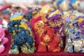 Elephant doll for sell in street market, Thailand. Souvenirs for tourists at market , closeup