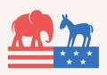 Elephant and Donkey Symbols of Republican and Democratic Party. USA Elections Campaign. Flat Vector Illustration Royalty Free Stock Photo