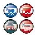 Elephant and donkey of vote inside buttons concept