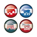 Elephant and donkey of vote inside buttons concept