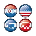 Elephant and donkey of vote inside buttons concept