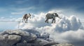 elephant and donkey walking on rope, concept of Bravery vs. Cowardice Royalty Free Stock Photo