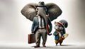 elephant dressed as a city dweller and a squirrel as a street artist AI generated