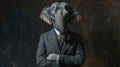 An elephant dressed in a classy suit stands as a successful leader and confident gentleman, exuding elegance, Ai Generated