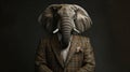 An elephant dressed in a classy suit stands as a successful leader and confident gentleman, exuding elegance, Ai Generated