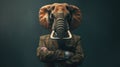 An elephant dressed in a classy suit stands as a successful leader and confident gentleman, exuding elegance, Ai Generated