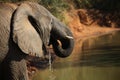 Elephant drinking water at the waterhole in Africa