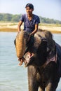 Elephant drivers in Nepal. Chitwan National Park Royalty Free Stock Photo