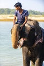 Elephant drivers in Nepal. Chitwan National Park Royalty Free Stock Photo