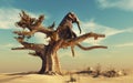 Elephant in a dry tree