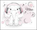 Elephant in earphones and gifts