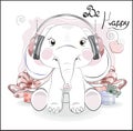 Elephant in earphones and gifts