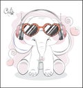 Elephant in earphones and sunglasses