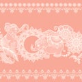 Elephant in eastern ethnic style, traditional indian henna ornament. Royalty Free Stock Photo