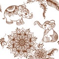 Elephant in eastern ethnic style, traditional indian henna ornament.