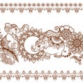 Elephant in eastern ethnic style, traditional indian henna ornament.