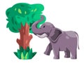 Elephant eat leaf from tree cartoon illustration of animal with tusk and trunk