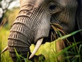 Ai Generated illustration Wildlife Concept of Elephant eating close-up