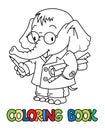 Elephant engineer ABC coloring book. Alphabet E