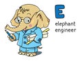 Elephant engineer. Animals and profession ABC. Alphabet E