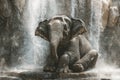 Majestic Asian Elephant Bathing Under a Natural Waterfall Royalty Free Stock Photo