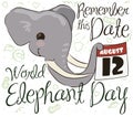 Elephant Face with Calendar Promoting World Elephant Day, Vector Illustration