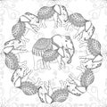 Elephant family doodle sketch. Animal outline hand drawn ink monochrome art design element for web, for print