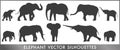 Elephant family vector silouettes set
