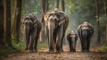 Elephant family walking together in the forest. Generative AI Royalty Free Stock Photo