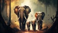 Elephant family walking together in the forest. Generative AI Royalty Free Stock Photo