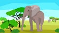 Elephant in a field with trees, seamless, animals