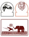 Elephant fish and lion labels Royalty Free Stock Photo