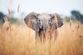 elephant flapping ears amidst savannah grass Royalty Free Stock Photo