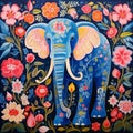 Elephant with flowers illustration oil paint