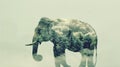 Elephant in the forest. Double exposure. Generated AI
