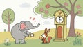 Elephant and Fox by Grandfather Clock, Time and Wisdom, vector design Generative AI Royalty Free Stock Photo