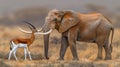 Elephant and gazelle coexistence in golden savanna at dawn for african wildlife sanctuary ad